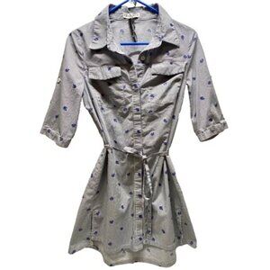 Frock Shop Belted Dress Women's Medium White Blue Stripes Lady Bugs Summer EUC